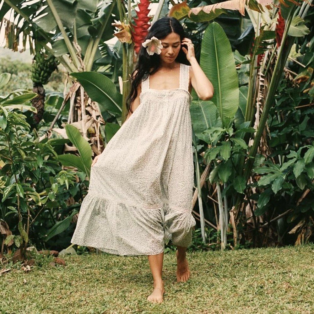 Doen Seville Dress Nightgown M – Floral Cotton Lace Maxi Cottagecore Prairie